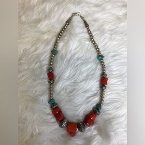 Vintage Coral & Turquoise Sterling Necklace